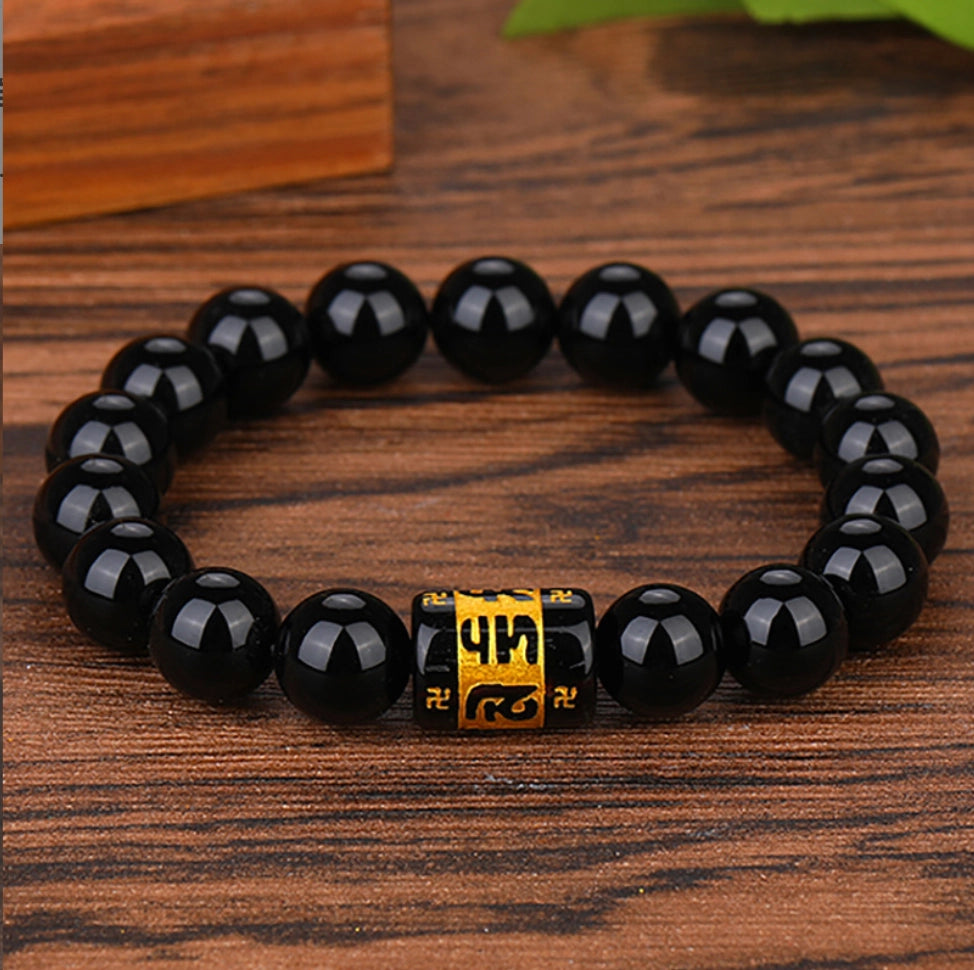 Obsidian Mantra Bracelet - Powerful Evil Ward, Purification Protection