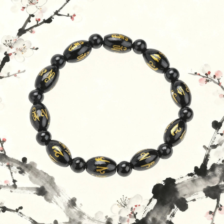 Classic Obsidian Mantra Bracelet - Solemn Protection, Evil Ward