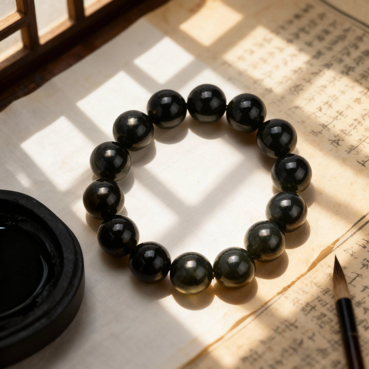 Obsidian & Bodhi Bracelet - Balance, Deep Nourishment & Midnight Forest Zen