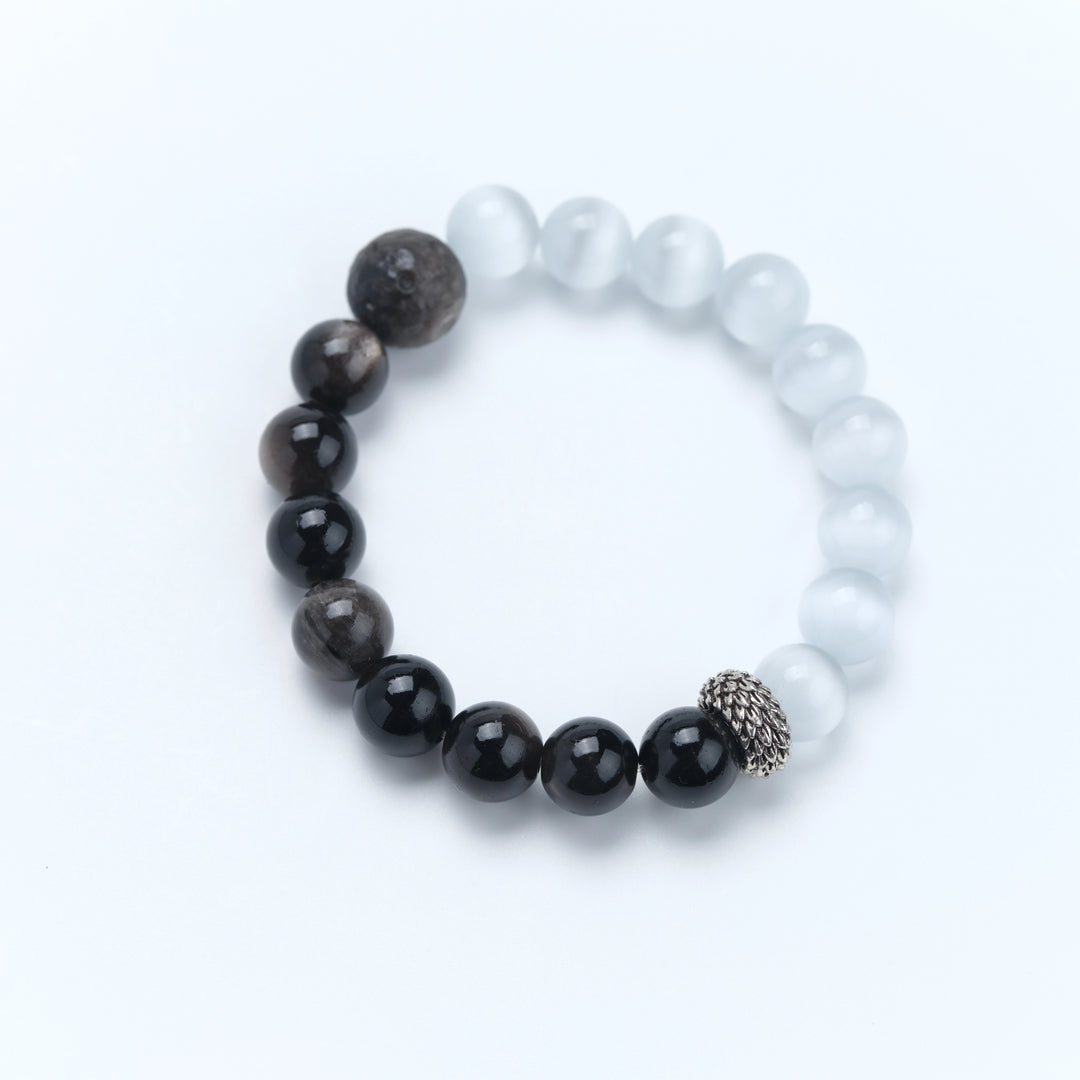 Obsidian & White Crystal Bracelet – Yin & Yang Masterpiece, Harmonious Balance