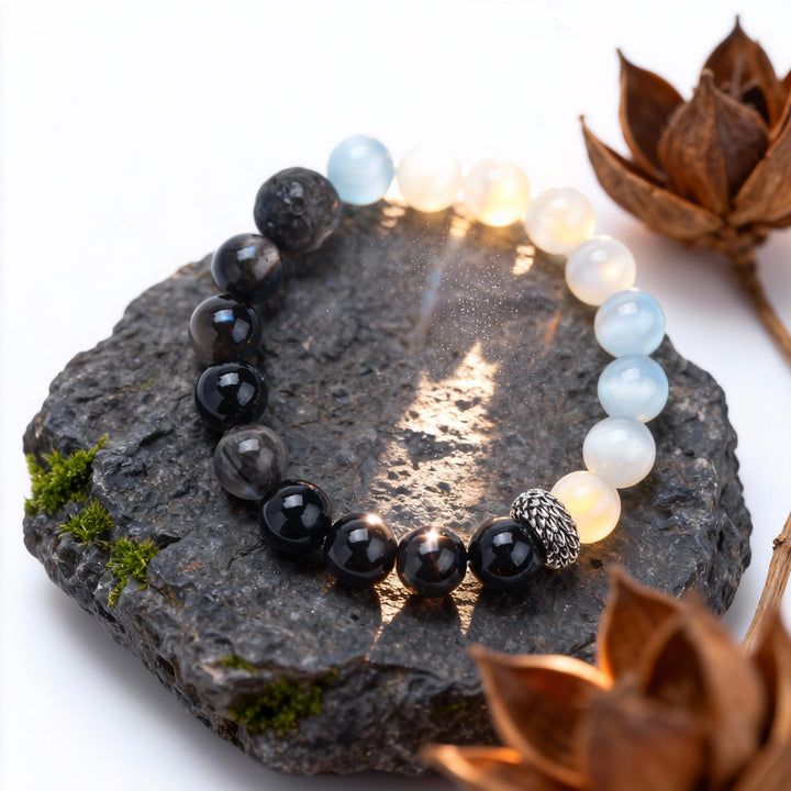 Obsidian & White Crystal Bracelet – Yin & Yang Masterpiece, Harmonious Balance
