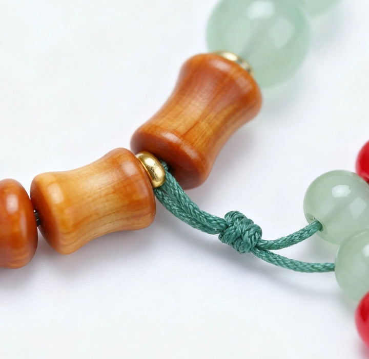 Peach Wood Agate Chalcedony Bamboo Joint Bracelet - Smooth Life Literary Tea Ceremony Jewelry