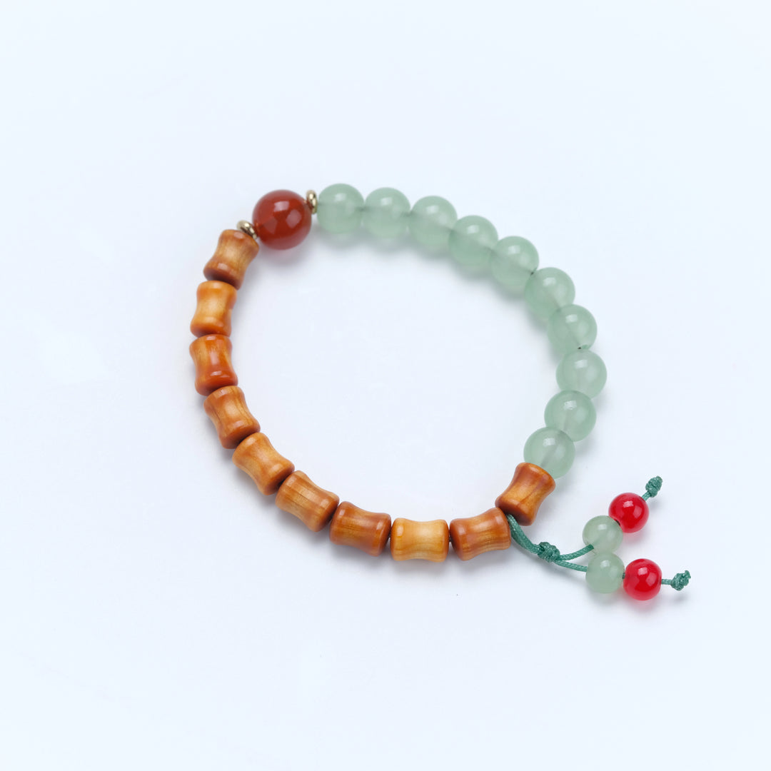 Peach Wood Agate Chalcedony Bamboo Joint Bracelet - Smooth Life Literary Tea Ceremony Jewelry