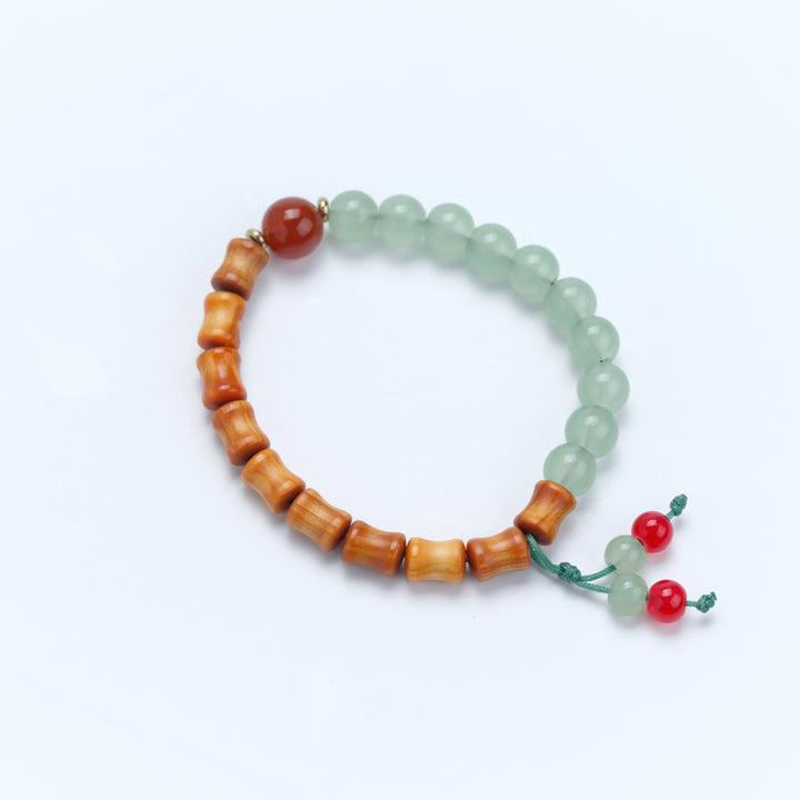Peach Wood Agate Chalcedony Bamboo Joint Bracelet - Smooth Life Literary Tea Ceremony Jewelry