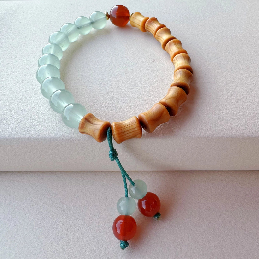 Peach Wood Agate Chalcedony Bamboo Joint Bracelet - Smooth Life Literary Tea Ceremony Jewelry