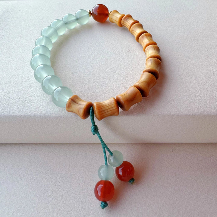 Peach Wood Agate Chalcedony Bamboo Joint Bracelet - Smooth Life Literary Tea Ceremony Jewelry