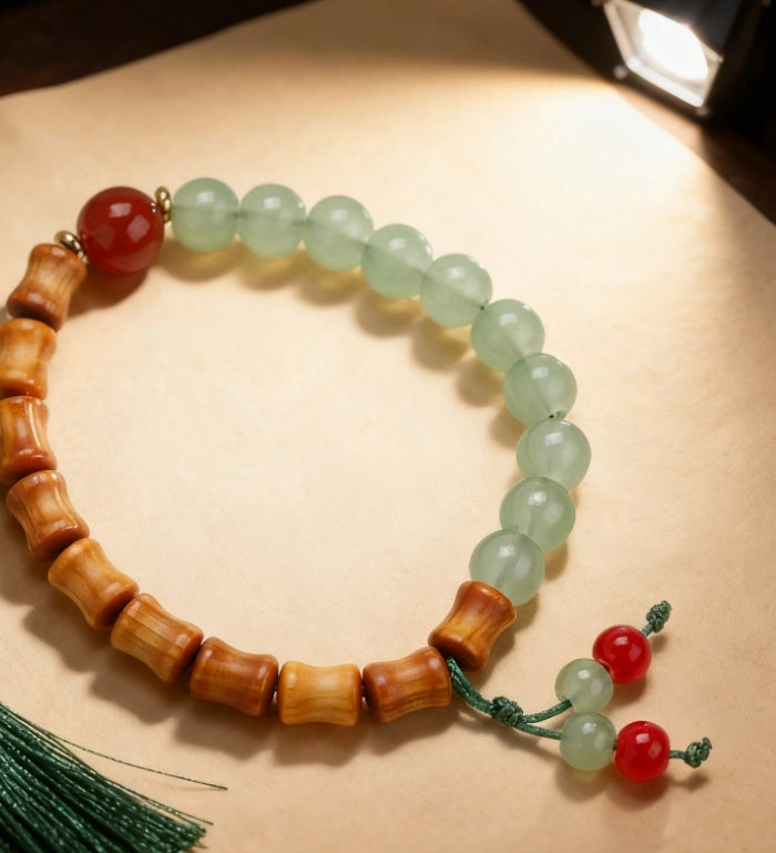 Peach Wood Agate Chalcedony Bamboo Joint Bracelet - Smooth Life Literary Tea Ceremony Jewelry