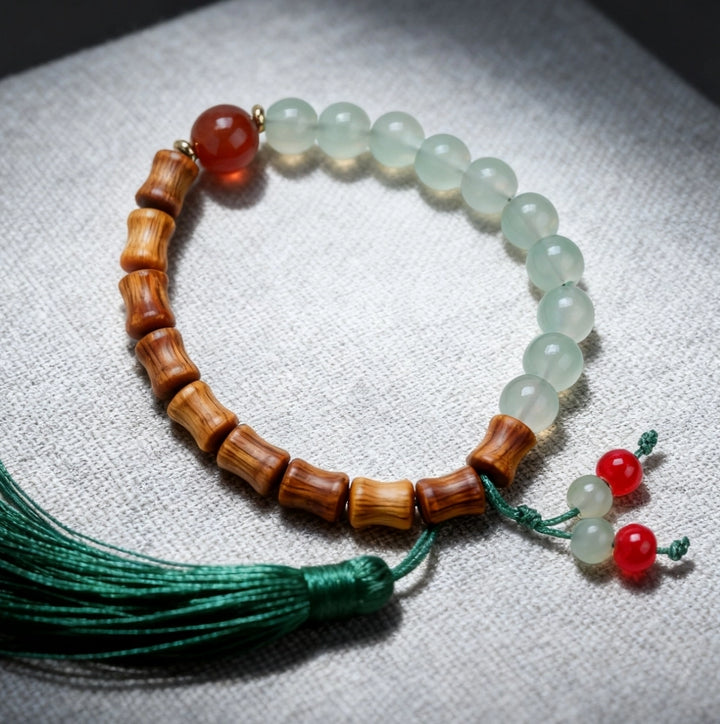 Peach Wood Agate Chalcedony Bamboo Joint Bracelet - Smooth Life Literary Tea Ceremony Jewelry