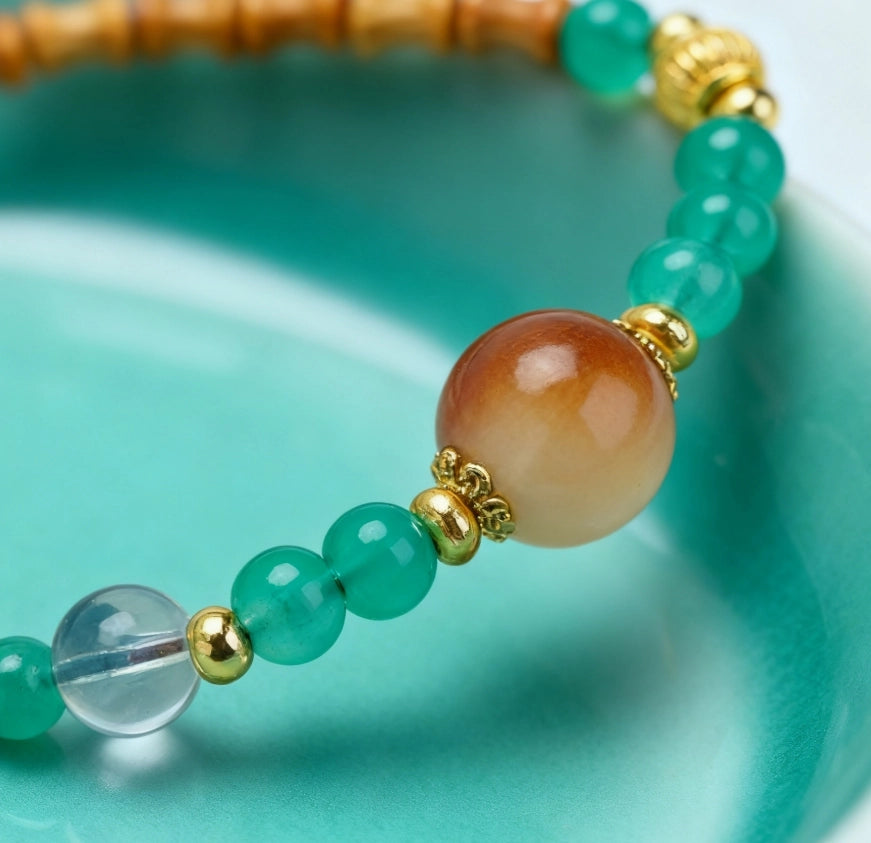 Peach Wood Chalcedony Crystal Bamboo Joint Bracelet - Career Growth Office Natural Jewelry