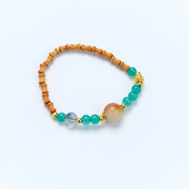 Peach Wood Chalcedony Crystal Bamboo Joint Bracelet - Career Growth Office Natural Jewelry
