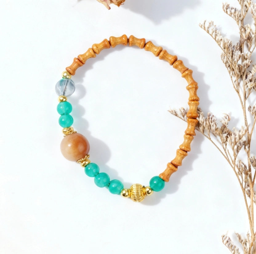 Peach Wood Chalcedony Crystal Bamboo Joint Bracelet - Career Growth Office Natural Jewelry