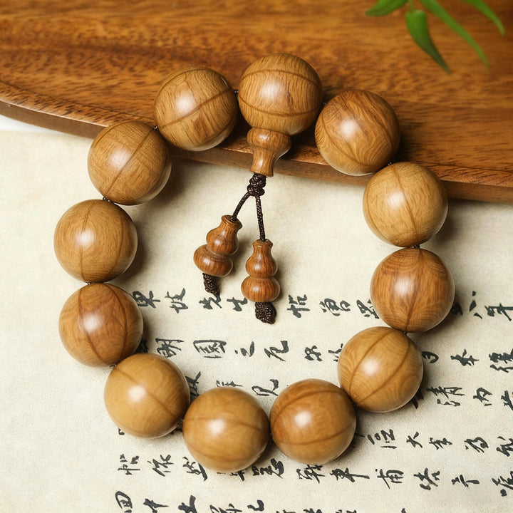 Peach Wood Gourd Bracelet - Counteract Evil, Blessings, Wood, Protection, Wisdom
