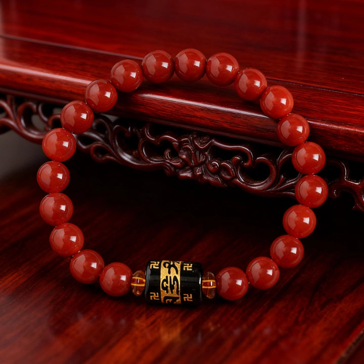 Red Agate Mantra Bracelet - Wealth Attraction, Fire Element Boost