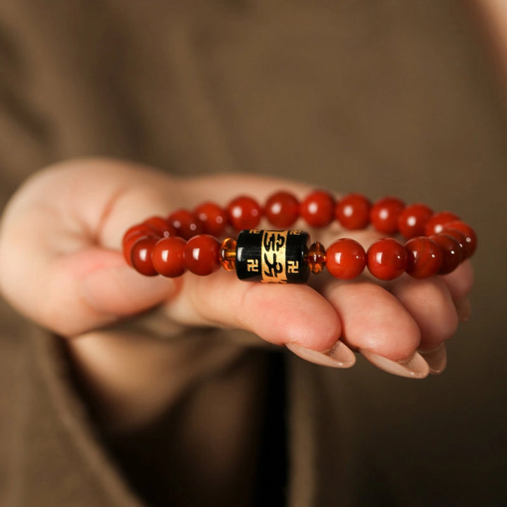 Red Agate Mantra Bracelet - Wealth Attraction, Fire Element Boost