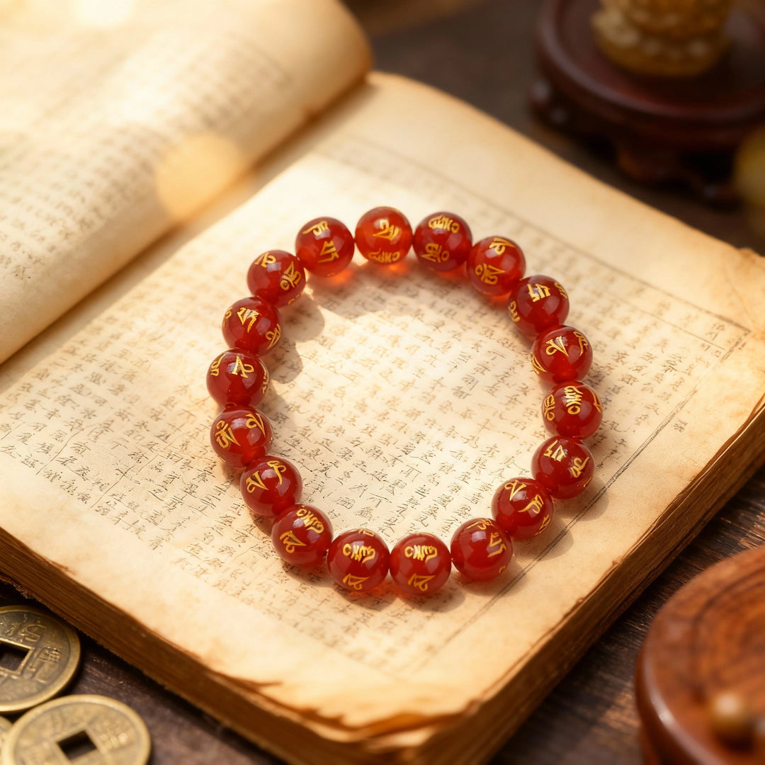 Red Agate Scripture Bracelet - Vitality, Spiritual Blessing & Guardian Protection
