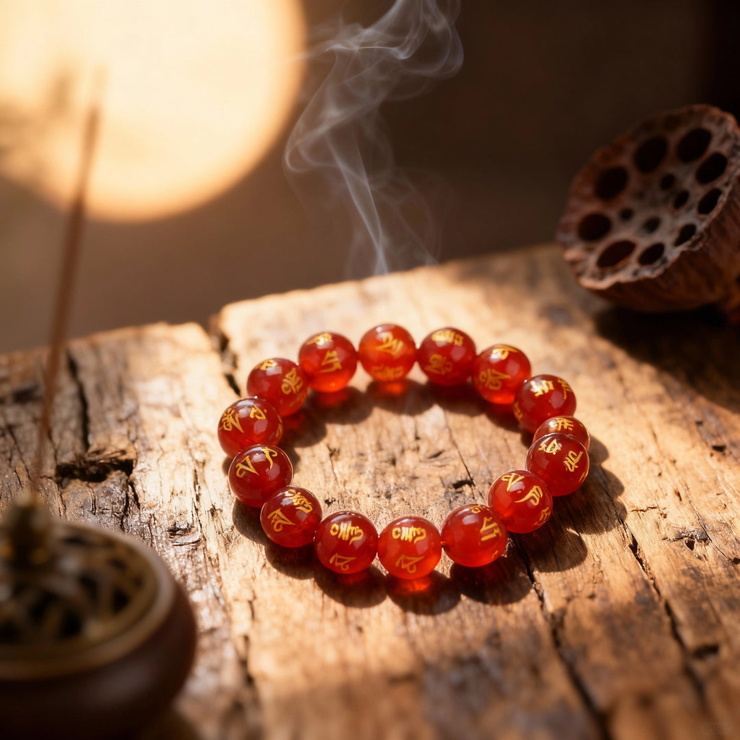 Red Agate Scripture Bracelet - Vitality, Spiritual Blessing & Guardian Protection