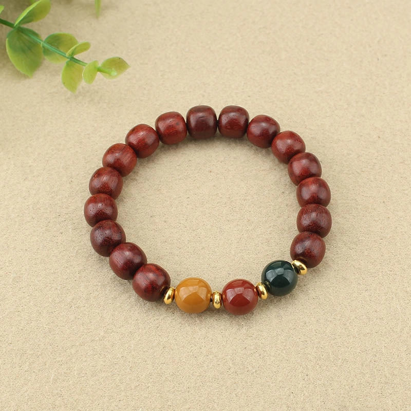 Red sandalwood, Agate, Metal Multi-gem Bracelet - Calming the mind, Embracing blessings, Supplementing Wood, Harmonizing the Five Elements