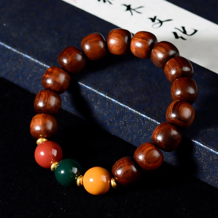 Red sandalwood, Agate, Metal Multi-gem Bracelet - Calming the mind, Embracing blessings, Supplementing Wood, Harmonizing the Five Elements