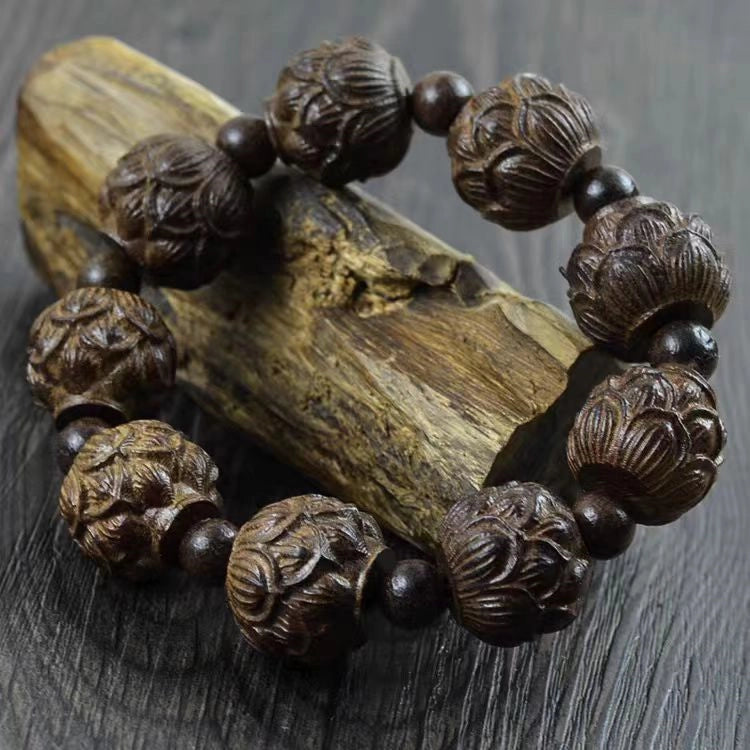 Red Sandalwood Lotus Bracelet - Calming, Enlightenment, Wood, Wisdom, Blessings