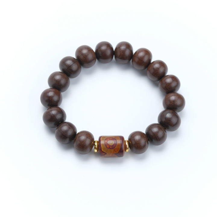 Red sandalwood Dzi bead, Metal Bracelet - Attract wealth, Protecting, Supplementing Wood, Embracing blessings