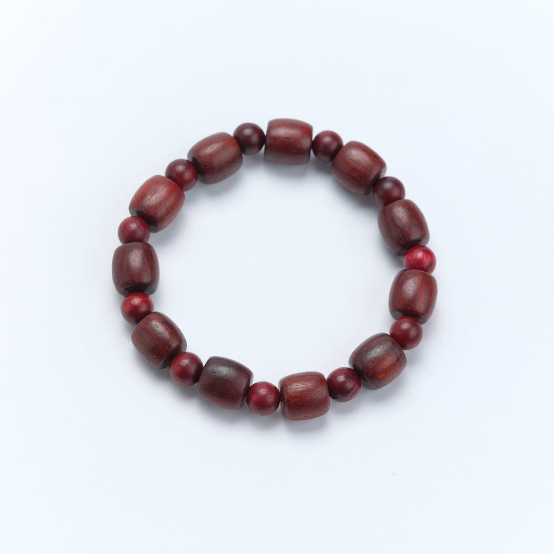 Red sandalwood Barrel-shaped bead Bracelet - Calming the mind, Embracing blessings, Supplementing Wood, Boosting fortune, Cultivating wisdom