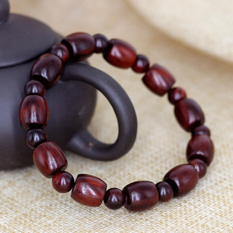 Red sandalwood Barrel-shaped bead Bracelet - Calming the mind, Embracing blessings, Supplementing Wood, Boosting fortune, Cultivating wisdom
