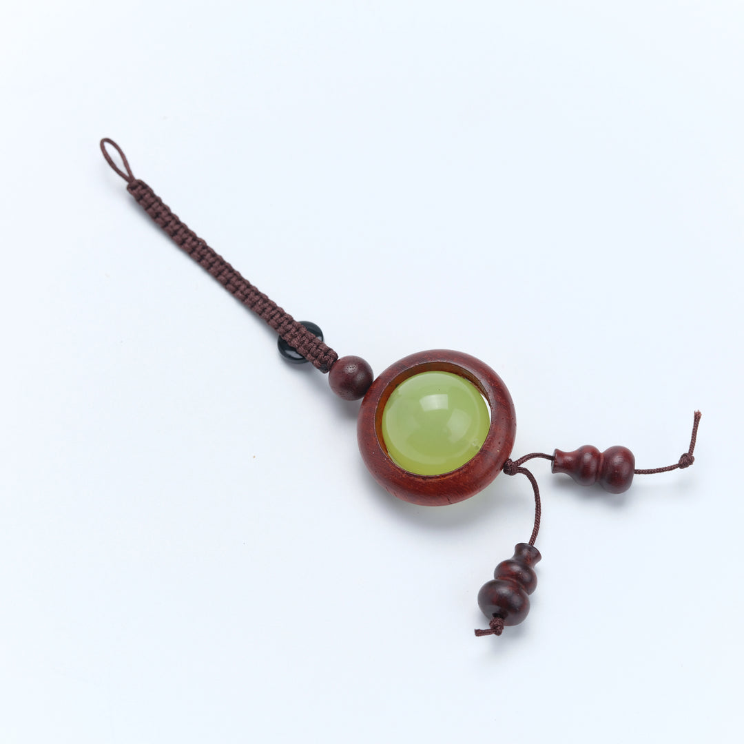 Red sandalwood, Xiuyu jade Gourd Hanging Ornament - Embracing blessings, Protecting, Supplementing Earth, Supplementing Wood