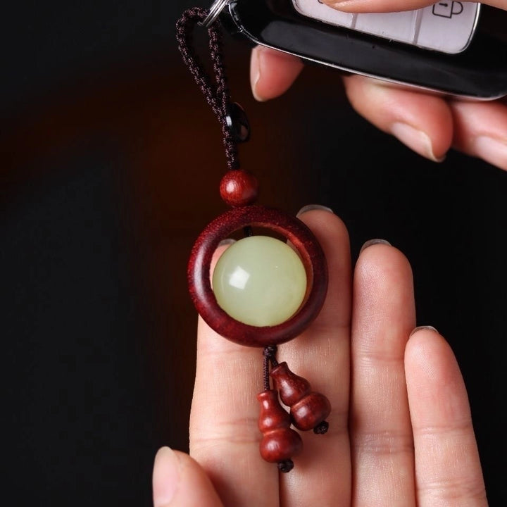 Red sandalwood, Xiuyu jade Gourd Hanging Ornament - Embracing blessings, Protecting, Supplementing Earth, Supplementing Wood
