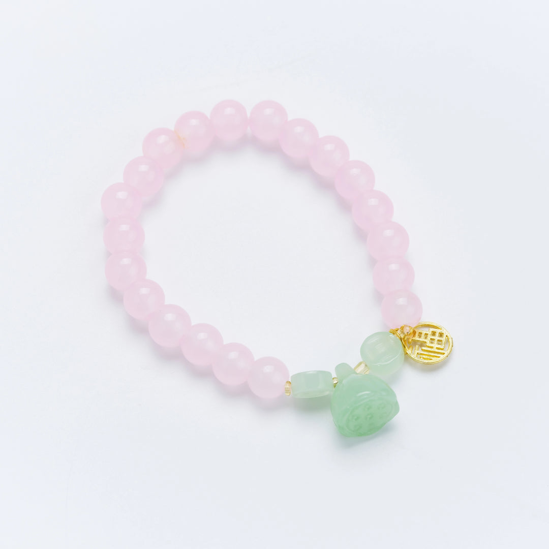 Rose Quartz & Aventurine Bracelet with “Fu” Charm – Feminine Love & Joy