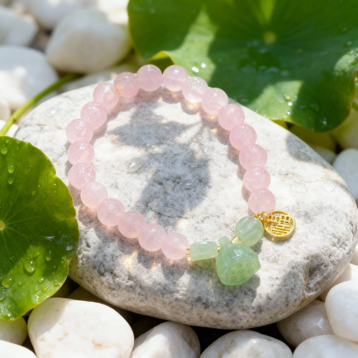 Rose Quartz & Aventurine Bracelet with “Fu” Charm – Feminine Love & Joy