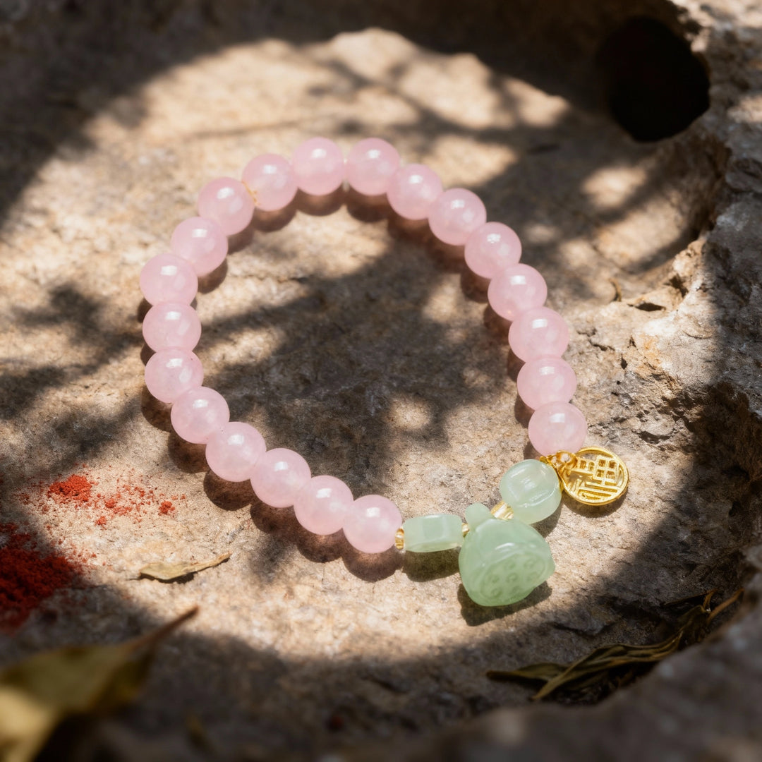 Rose Quartz & Aventurine Bracelet with “Fu” Charm – Feminine Love & Joy