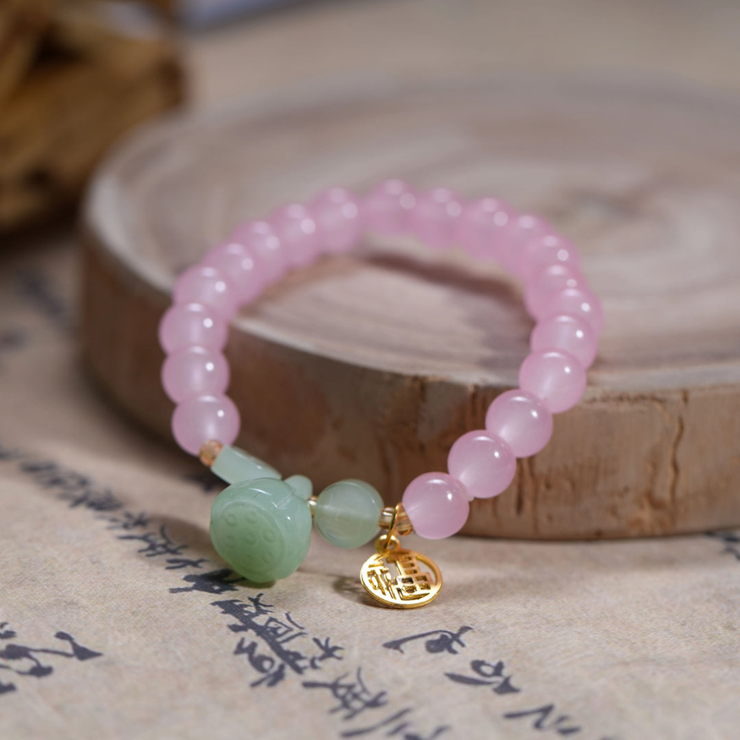 Rose Quartz & Aventurine Bracelet with “Fu” Charm – Feminine Love & Joy