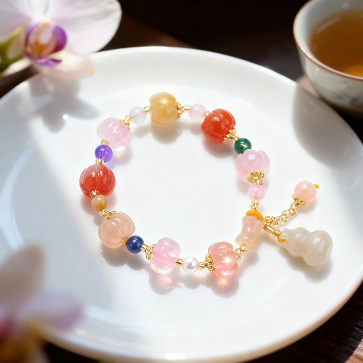 Rose Quartz & Southern Red Agate Pumpkin Bead Bracelet – Feminine Charm & Joy