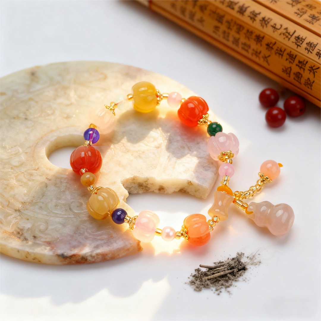 Rose Quartz & Southern Red Agate Pumpkin Bead Bracelet – Feminine Charm & Joy