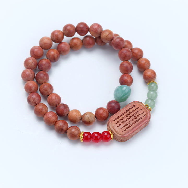 Rosewood Buddhist Amulet Scripture Bracelet - Blessing, Smooth Life, Retro Zen