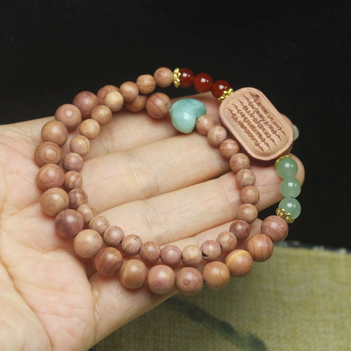 Rosewood Buddhist Amulet Scripture Bracelet - Blessing, Smooth Life, Retro Zen