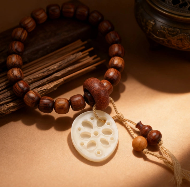 Rosewood Jade Lotus Pod Calabash Bracelet - Mindful Prayer, Zen Jewelry