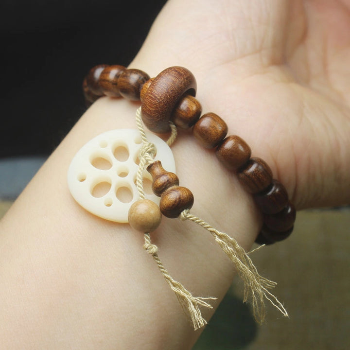Rosewood Jade Lotus Pod Calabash Bracelet - Mindful Prayer, Zen Jewelry
