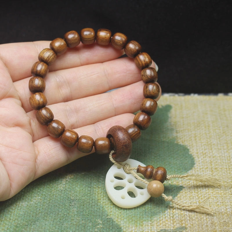 Rosewood Jade Lotus Pod Calabash Bracelet - Mindful Prayer, Zen Jewelry
