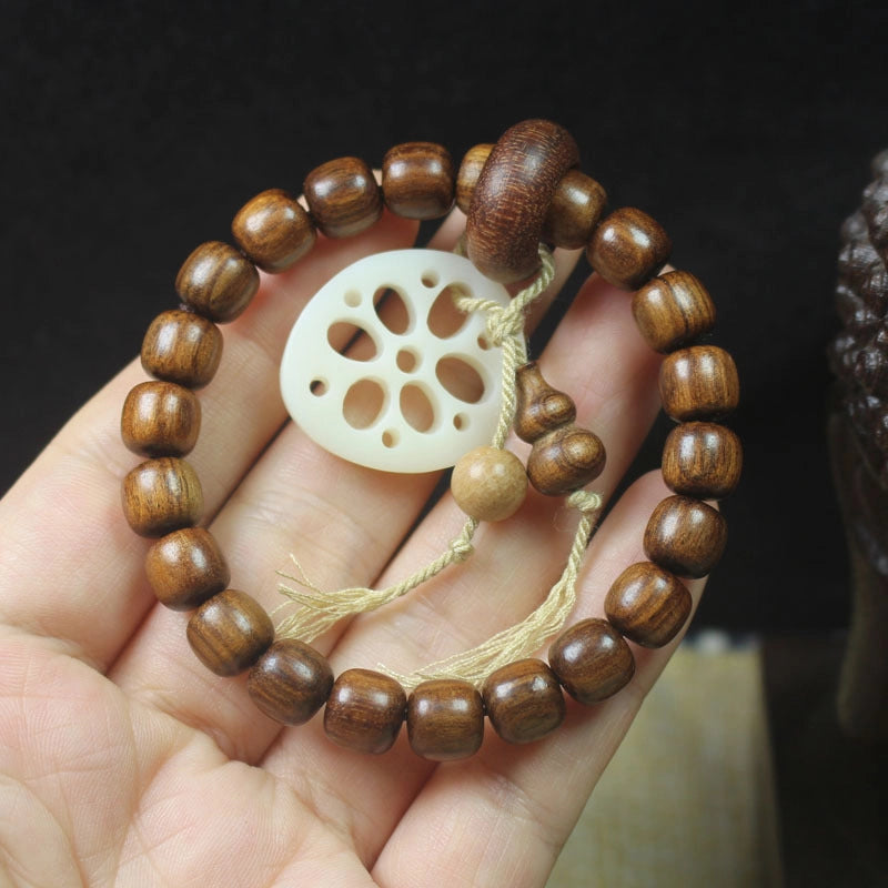Rosewood Jade Lotus Pod Calabash Bracelet - Mindful Prayer, Zen Jewelry