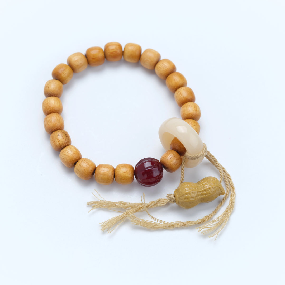 Sandalwood Agate Peanut Nanhong Bracelet - Good Luck, Longevity, New Chinese Auspicious Jewelry