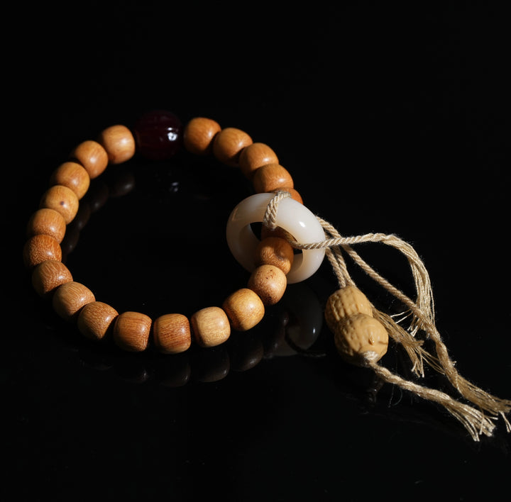 Sandalwood Agate Peanut Nanhong Bracelet - Good Luck, Longevity, New Chinese Auspicious Jewelry