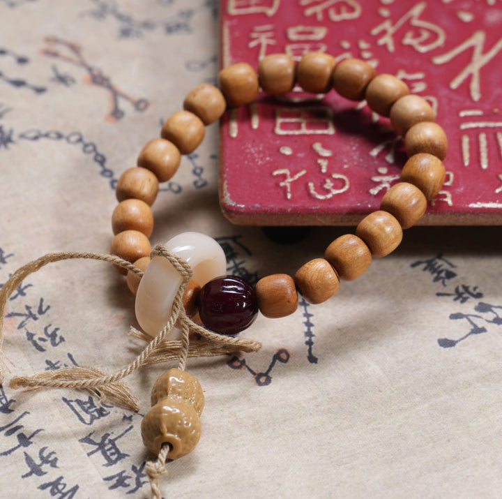 Sandalwood Agate Peanut Nanhong Bracelet - Good Luck, Longevity, New Chinese Auspicious Jewelry