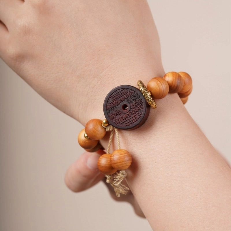 Sandalwood Bronze Charm Coin Trendy Bracelet - Evil Warding, Home Safeguarding, Eastern Style Jewelry