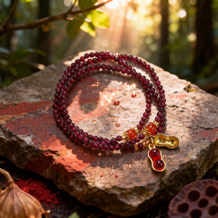 Agate & Chalcedony Bracelet with Golden Peanut Charm – Feminine Luck & Joy
