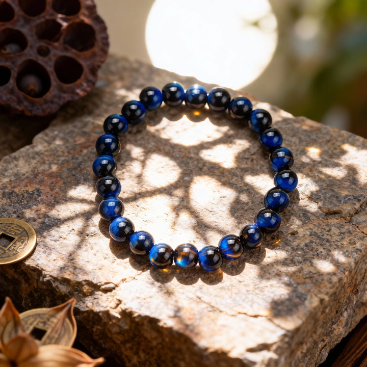 Blue Tiger's Eye Bracelet - Calm Courage, Focus & Fortune Attraction