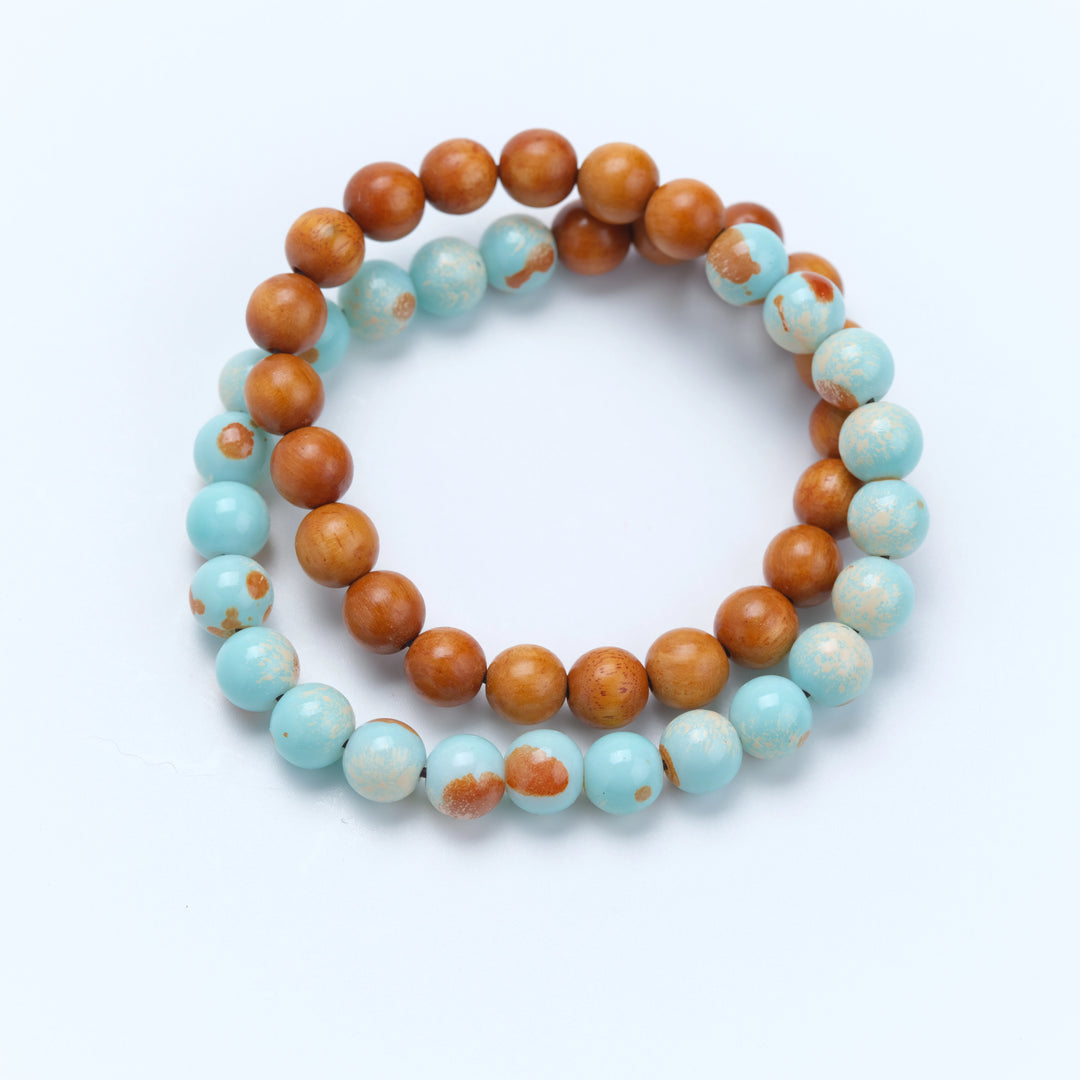 Turquoise Sandalwood Bracelet - Calm Mind, Blessing, Rustic Simple, Graceful Accessory