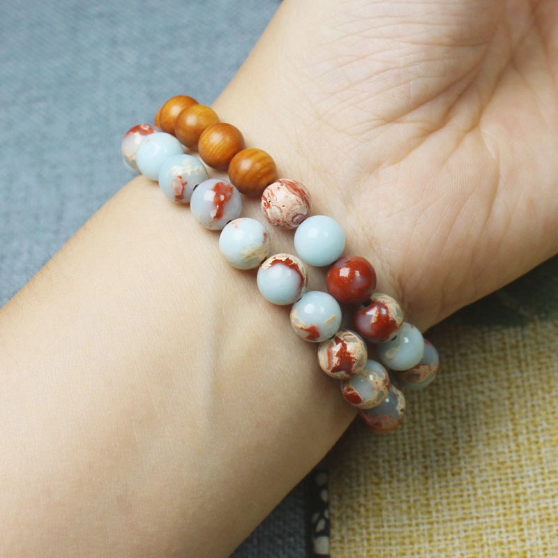 Turquoise Sandalwood Bracelet - Calm Mind, Blessing, Rustic Simple, Graceful Accessory