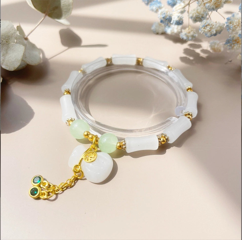 White Chalcedony Fortune Bag Bracelet - Step-by-Step Success, Wealth Attraction