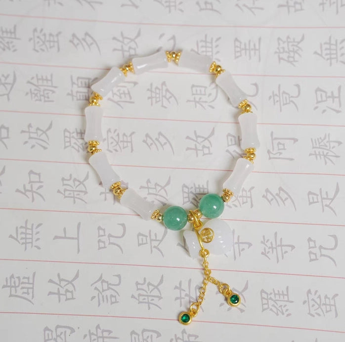White Chalcedony Fortune Bag Bracelet - Step-by-Step Success, Wealth Attraction